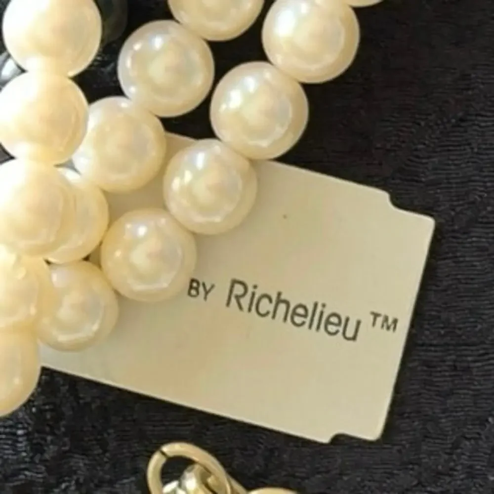 Vintage Richelieu Multi-Strand Necklace Costume Pearls Black Bead Crystal Spacer